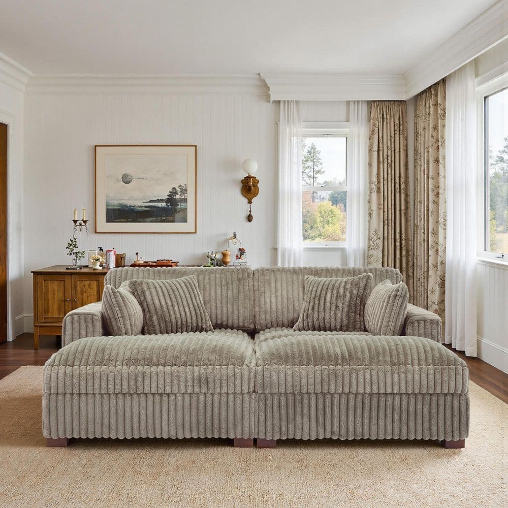 Uixe 82.7 in. Modern Square Arm Faux Rabbit Fur Fabric Upholstered ...