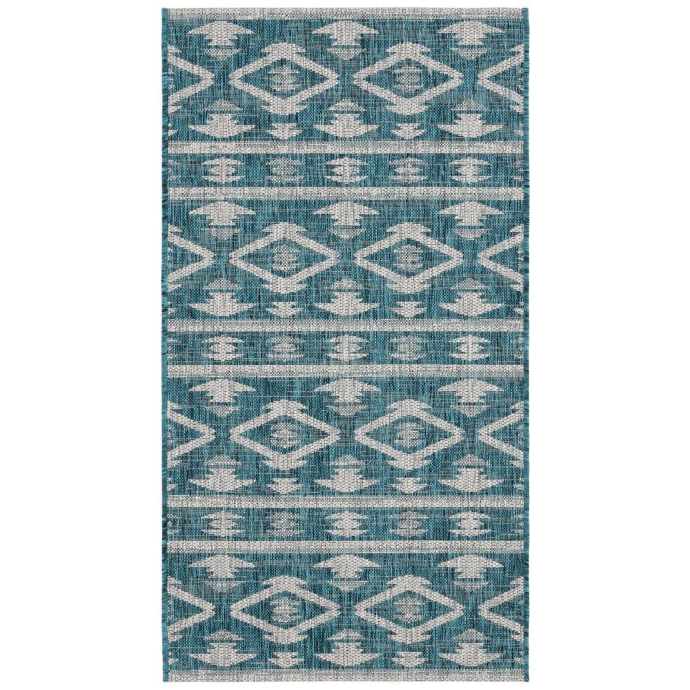 Courtyard Teal/Gray 2 ft. x 4 ft. Geometric Striped Diamond Indoor/Outdoor Area Rug price history on PriceWatchPro