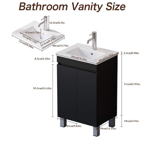 20 in. W x 16 in. D x 31.5 in. H Single Sink Freestanding Bathroom Vanity in Black with White Top and Faucet