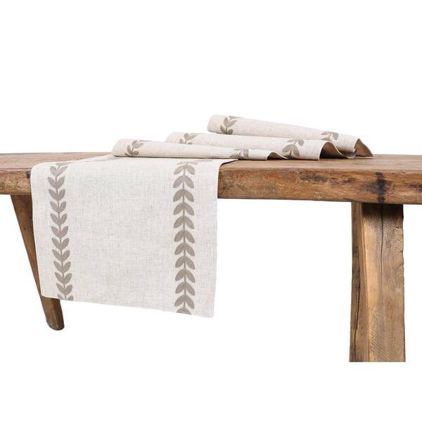 15 in. x 108 in. Pine Green Cute Leaves Crewel Embroidered Table Runner