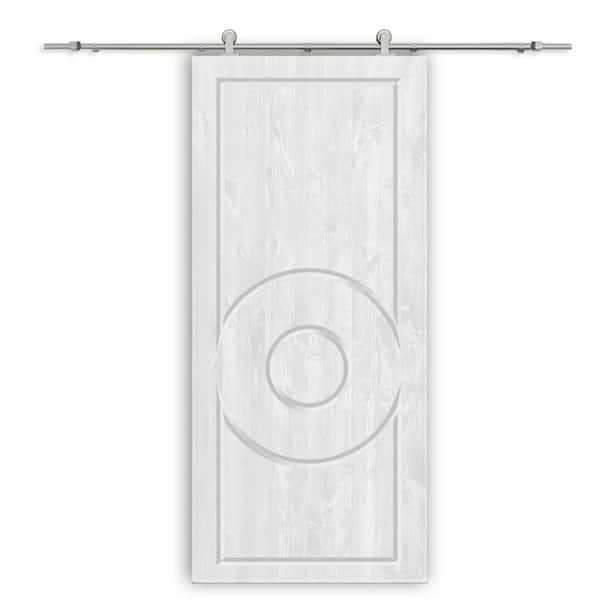 CALHOME 36 in. x 80 in. White Stained Pine Wood Modern Interior Sliding Barn Door with Hardware Kit