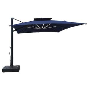 10 x 13 ft. 360° Rotation Rectangular Cantilever Patio Umbrella with Base and Light in Navy Blue