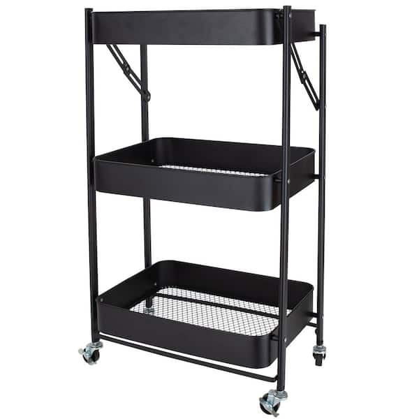 ORGANIZE IT ALL 3-Tier Folding Utility Rolling Storage Cart in Black