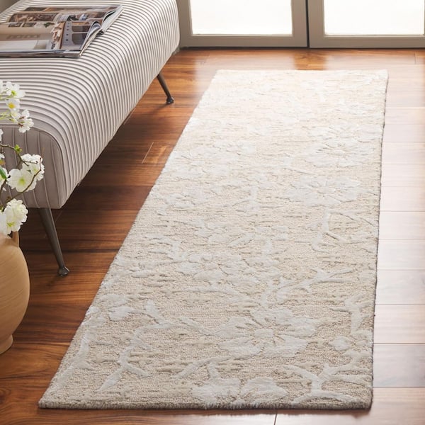 Glamour 2 ft. x 8 ft. Beige/Ivory Distressed Floral Runner Rug