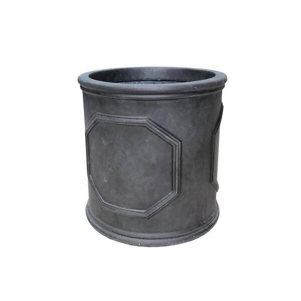 DurX-litecrete Medium 12.2 in. x 12.2 in. x 12.2 in. Black and Brush Siliver Color Lightweight Concrete British Frame Cylinder Planter