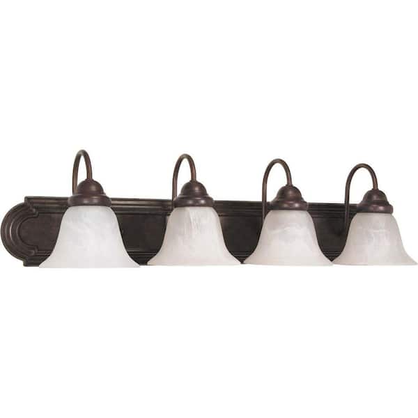 SATCO Ballerina 30 in. 4-Light Old Bronze Vanity Light with Alabaster Glass Shade
