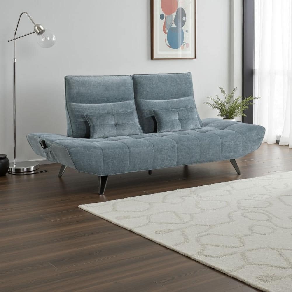 Kyan 49 in. Straight Arm Chenille Rectangle Tight Back Back Style Sofa in Blue and Dark Gray