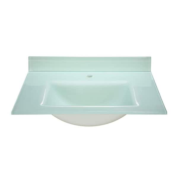 RYVYR 37 in. Glass Vanity Top in White with White Integral Basin