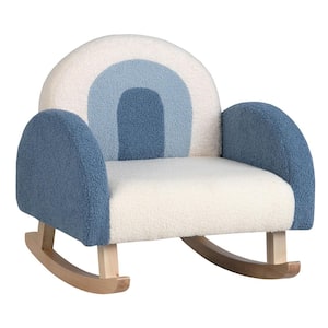 Blue Kids Rocking Chair Children Armchair Velvet Upholstered Sofa with Solid Wood Legs