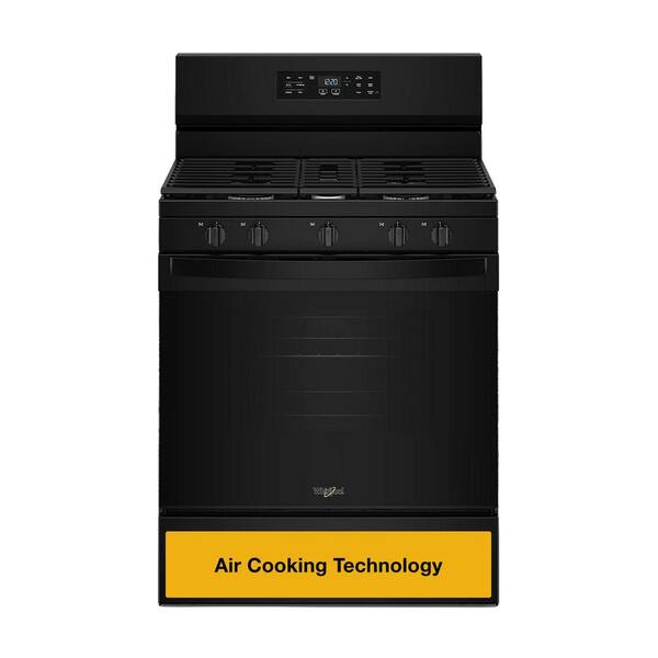30 in. 5 Burners Freestanding Gas Range in Black with Air Cooking Technology and Steam Clean