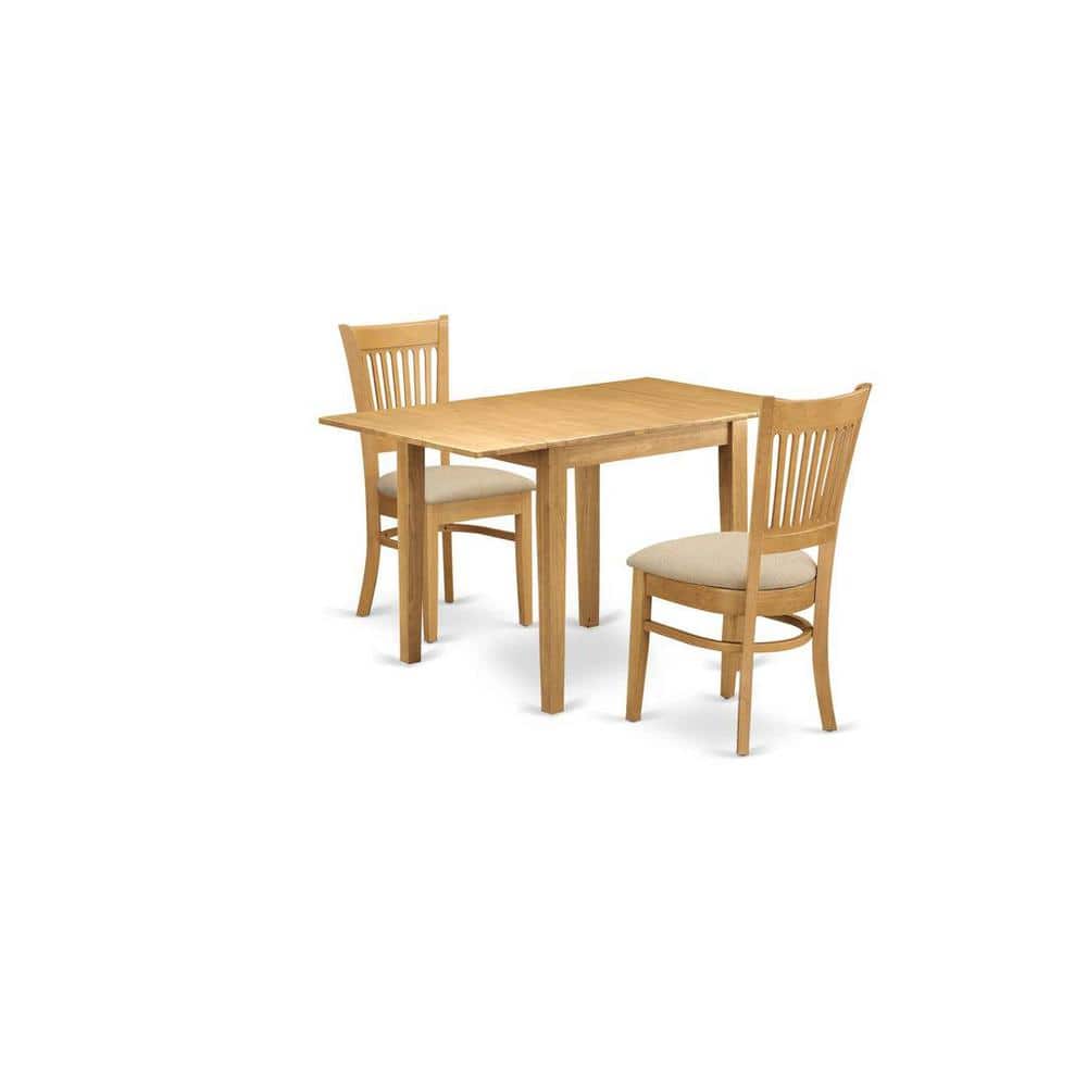 3-Piece Natural Brown Oak Finish Solid Wood Top Dining Table Set