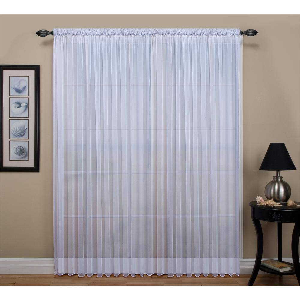 White Sheer Pleated Polyester Rod Pocket Curtain Panel