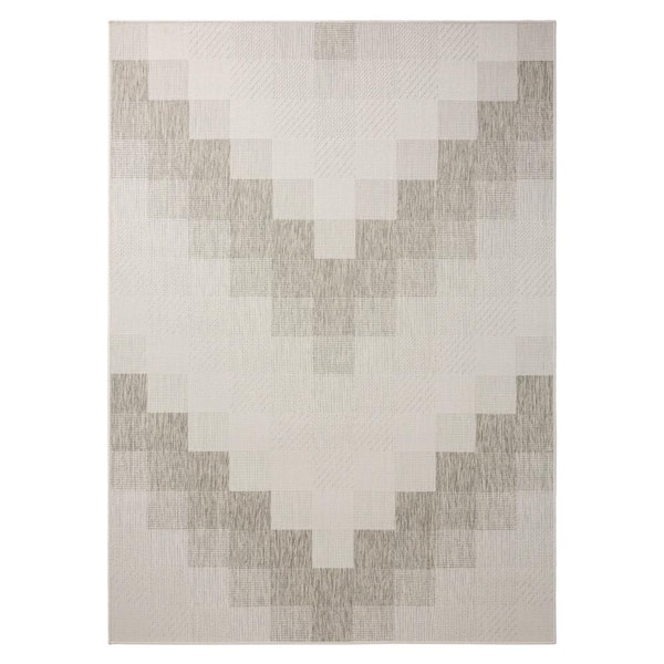 NICOLE MILLER NEW YORK Patio Country Grey/Cream 5 ft. x 7 ft. Ombre Chevron Polypropylene Indoor/Outdoor Area Rug