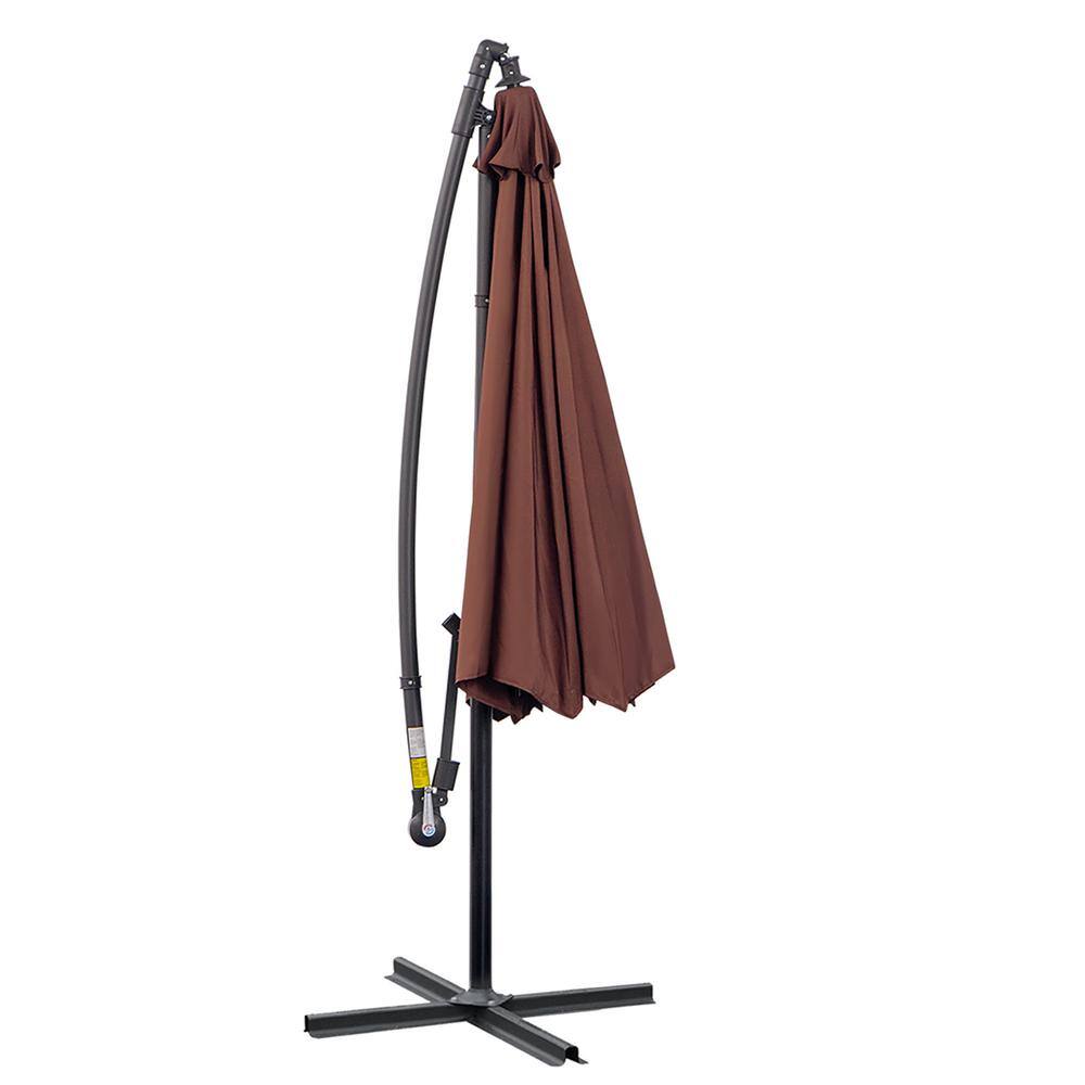 Brown Cantilever Patio Umbrella with UV Protection and Sturdy Stand