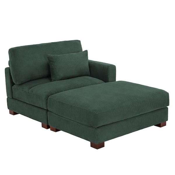Uixe Modern Right Arm Facing Hunter Green Corduroy Polyester Upholstered Sectional Chaise Lounge with Ottoman