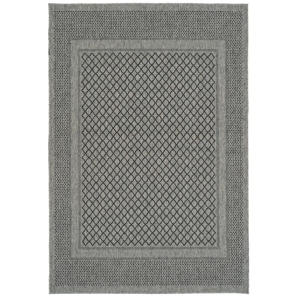 Grey 36 in. x 24 in. Rectangle Throw Area Rug Textured High-Low Cut and Loop for Indoor/Outdoor