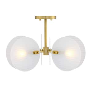 Sky Fall 20.75 in. 3-Light Brushed Gold Contemporary Semi Flush Mount with Etched Fluted Glass Shades for Bedrooms