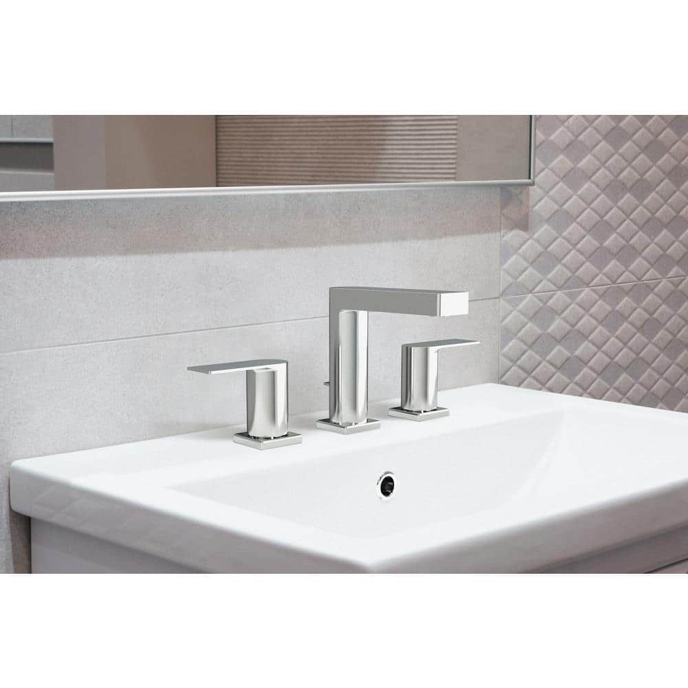 Polished Chrome Widespread 2-Handle Bathroom Faucet with Drain Assembly