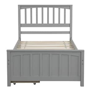 Twin Size Gray Wood Platform Bed with Two Drawers, Solid Kids Bed Frame with Under Bed Drawers, No Box Spring Needed