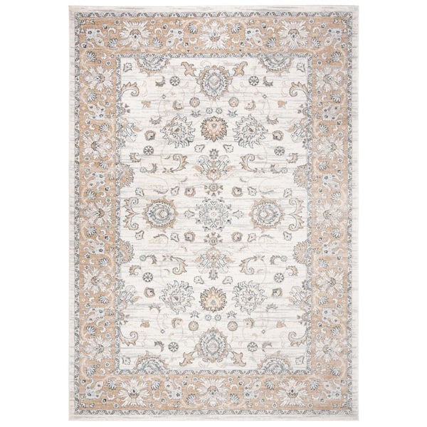 SAFAVIEH Isabella Cream/Beige 4 ft. x 6 ft. Speckled Floral Border Area Rug