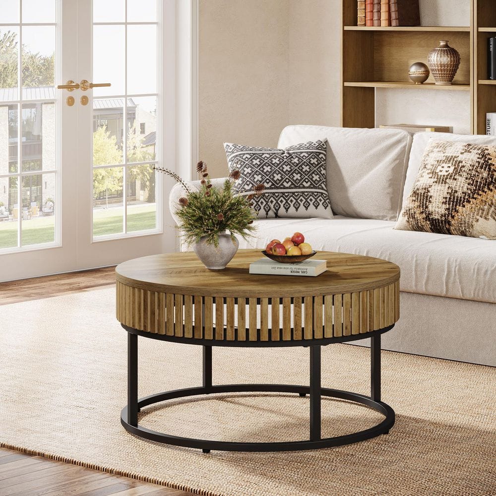 BYBLIGHT Allan 31.5 in. Light Brown Round Wood Coffee Table