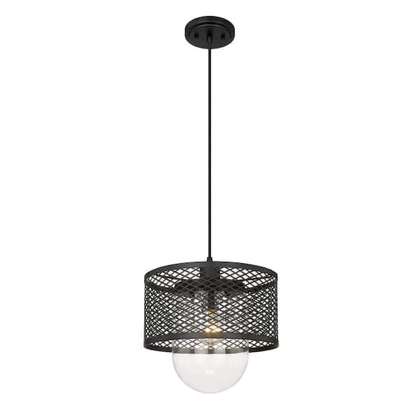 Unbranded Kipton 11 in. 1-Light Cage Pendant Matte Black with Clear Glass Shade