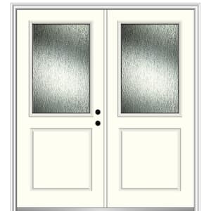 72 in. x 80 in. Left-Hand/Inswing Rain Glass Alabaster Fiberglass Prehung Front Door on 4-9/16 in. Frame