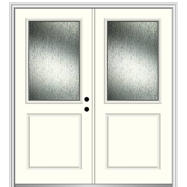MMI Door 72 in. x 80 in. Left-Hand/Inswing Rain Glass Alabaster Fiberglass Prehung Front Door on 4-9/16 in. Frame