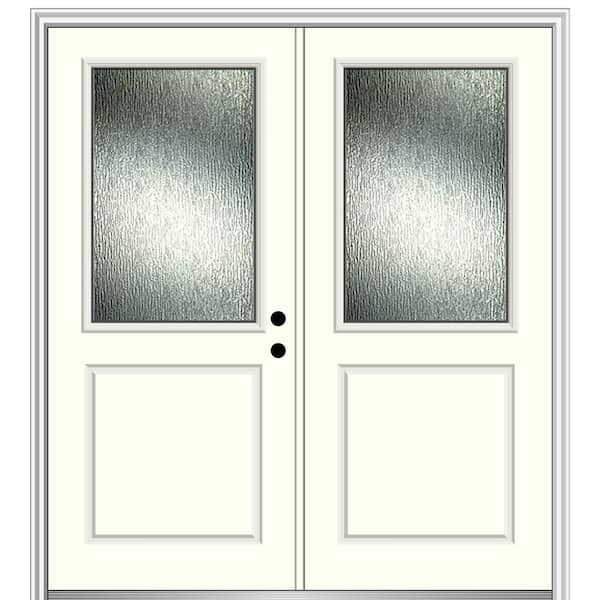 MMI Door 64 in. x 80 in. Left-Hand/Inswing Rain Glass Alabaster Fiberglass Prehung Front Door on 6-9/16 in. Frame