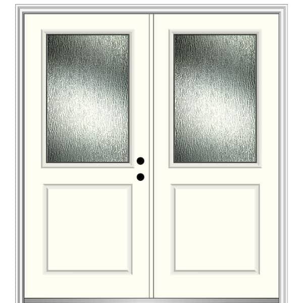 MMI Door 72 in. x 80 in. Left-Hand/Inswing Rain Glass Alabaster Fiberglass Prehung Front Door on 6-9/16 in. Frame