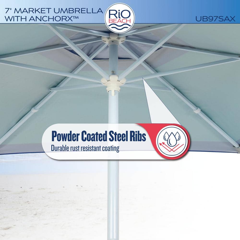 Rio Beach 7 ft. Blue and Turquoise Market Umbrella with Anchor
