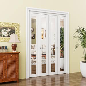 48 in. x 80 in. 1-Lite Mirrored Glass and Solid Core White Finished MDF Interior Closet Bi-fold Door with Hardware