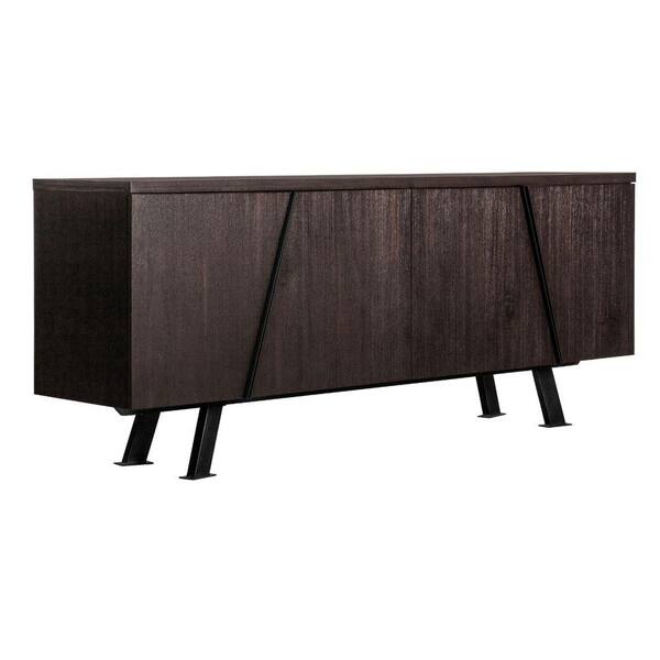 Benjara Black and Brown Wood Top 78.7 in. Sideboard with 2-Drawers and 2 Shelves