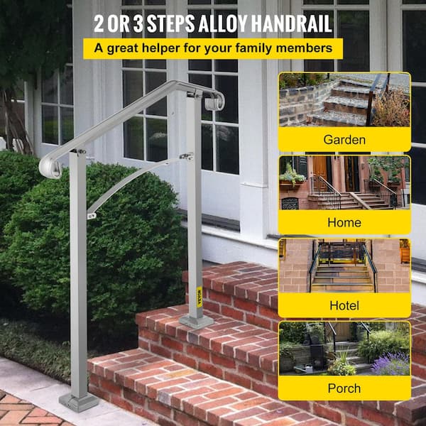 Stair Railing Hand Rail Kit Fit 2 or 3 Steps Alloy Metal Step Handrail for Outdoor