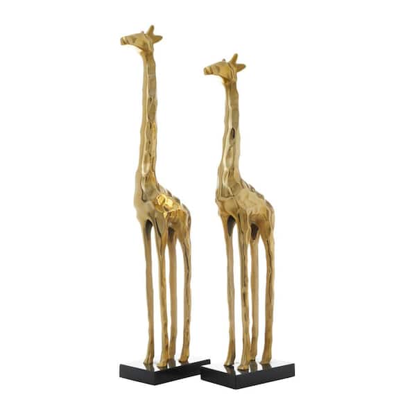 Litton Lane Gold Aluminum Giraffe Sculpture (Set of 2)