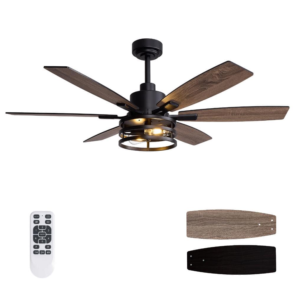 52 in. Indoor Matte Black Retro Layered Caged Ceiling Fan with Light Kit, Reversible Blades and Remote Included price history on PriceWatchPro