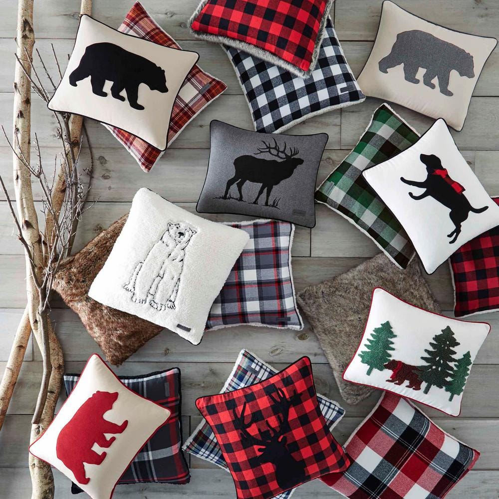Rustic Cabin Plaid 18" Square Cotton Flannel Pillow with Sherpa Reverse