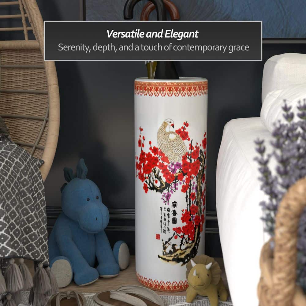 Cherry Blossom and Crane Porcelain Umbrella Stand