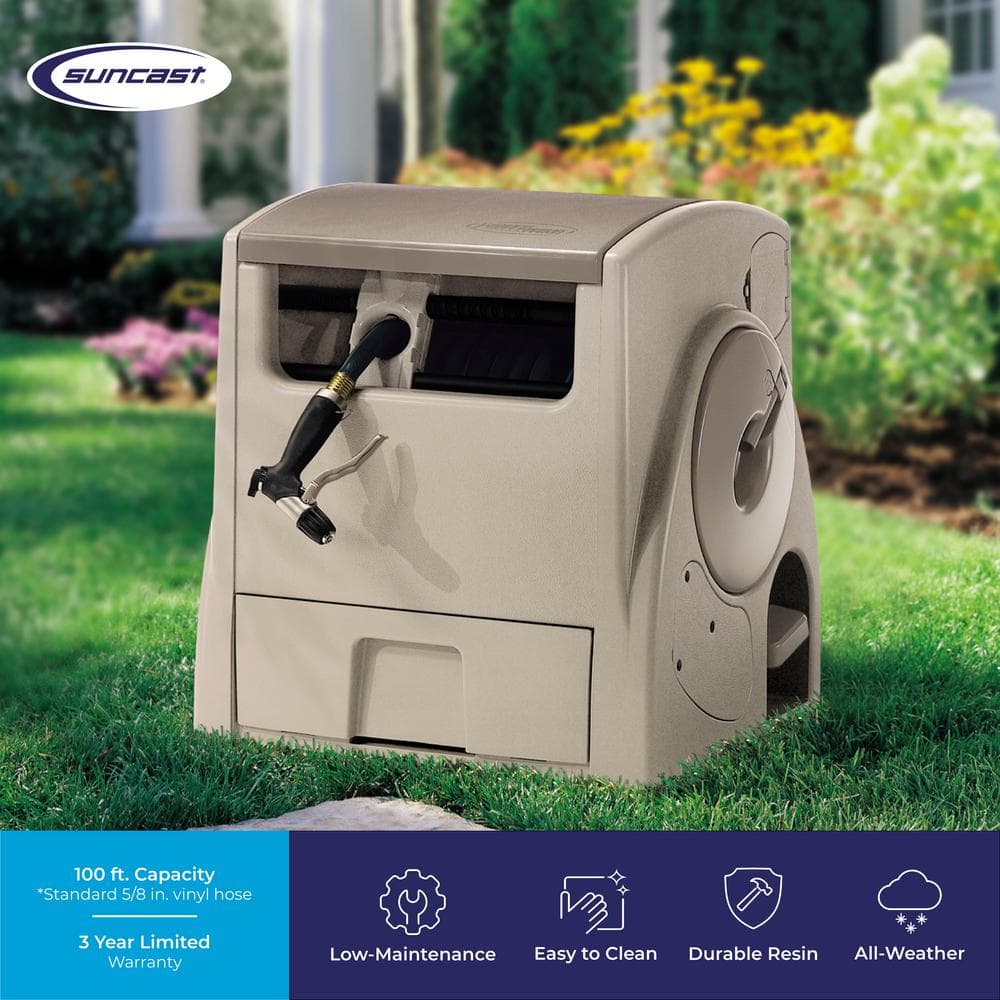Taupe Resin Automatic Rewind Garden Hose Reel
