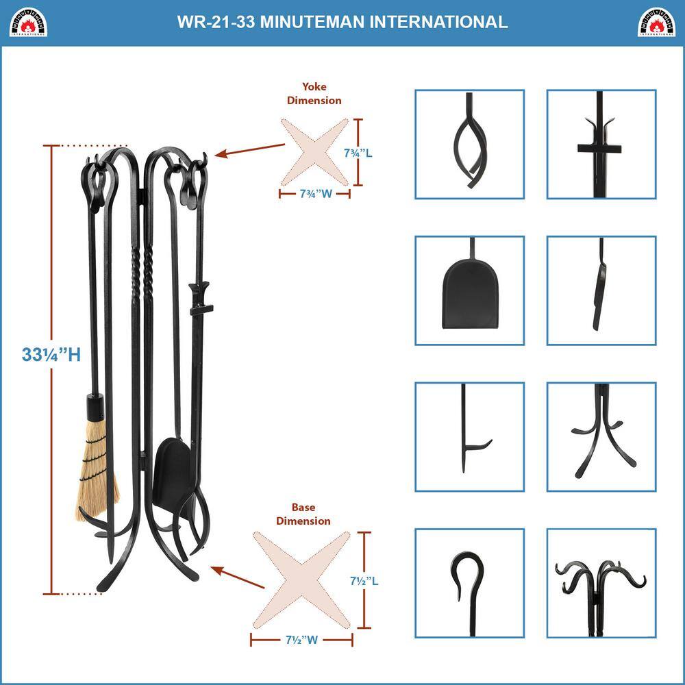 Black Wrought Iron Shepherd's Hook 33" Fireplace Tool Set