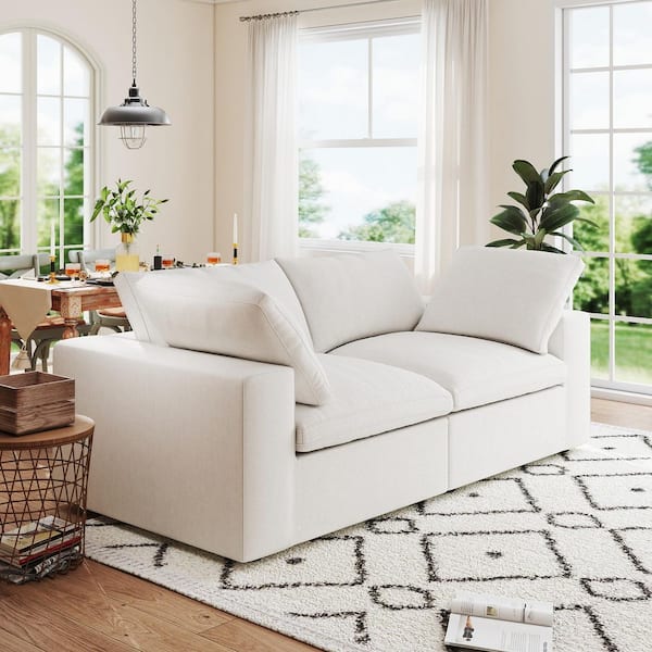 80.3 in. W Square Arm Linen Modular Free Combination Loveseat Sofa in. White
