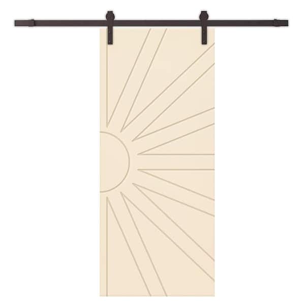 CALHOME 24 in. x 80 in. Beige Stained Composite MDF Paneled Interior Sliding Barn Door with Hardware Kit
