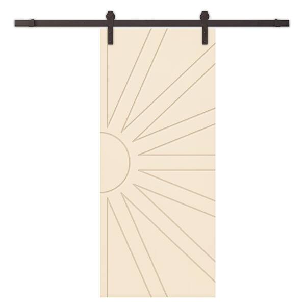 CALHOME 24 in. x 84 in. Beige Stained Composite MDF Paneled Interior Sliding Barn Door with Hardware Kit