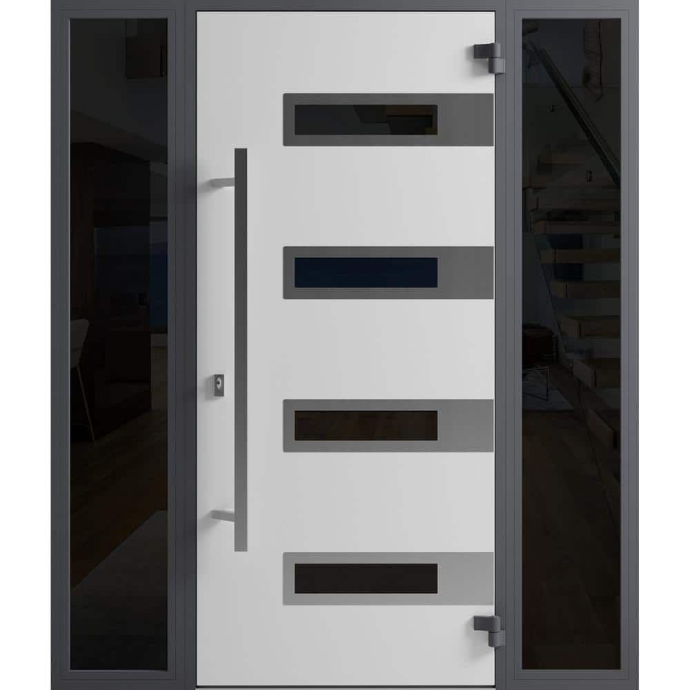 Modern Black Enamel Steel Front Door with Glass Inserts