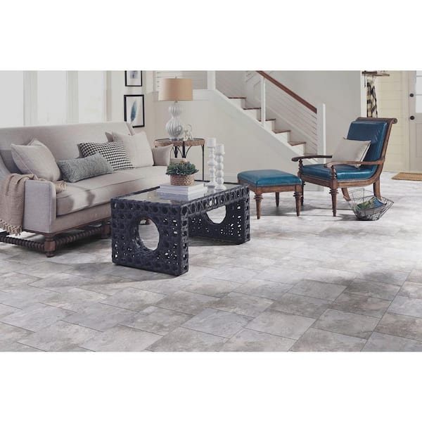 TrafficMaster - Ash Blended Slate 4 MIL x 12 in. W x 12 in. L Peel and Stick Water Resistant Vinyl Tile Flooring (30 sqft/case)