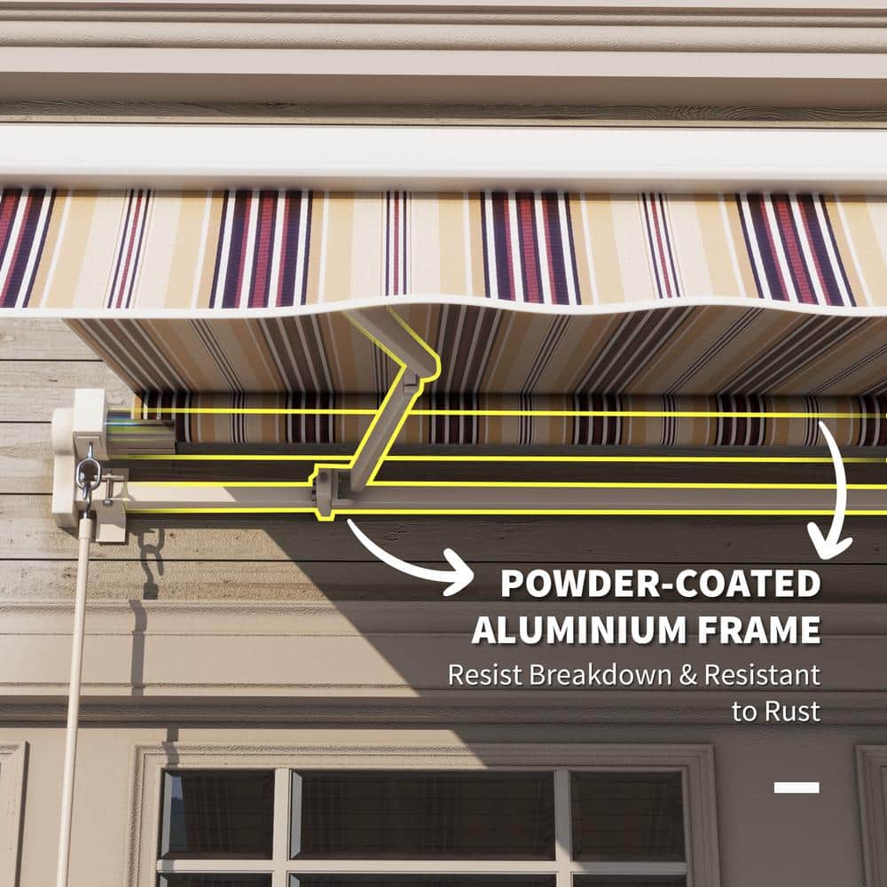10' x 8' Red and Beige Striped Retractable Patio Awning