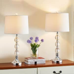 Montgomery 28 " Silver Chrome Bedside Table Lamp Set With Crystal (Set of 2)