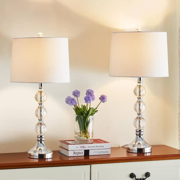 Maxax Montgomery 28 " Silver Chrome Bedside Table Lamp Set With Crystal (Set of 2)