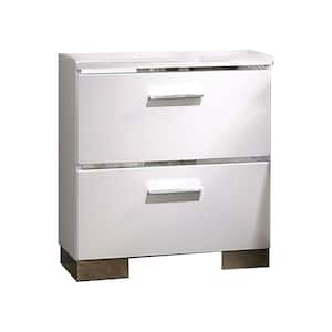 15.38 in. White and silver 2-Drawer Wooden Nightstand