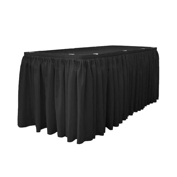 LA Linen 14 ft. x 29 in. Long Black Polyester Poplin Table Skirt with 10 L-Clips